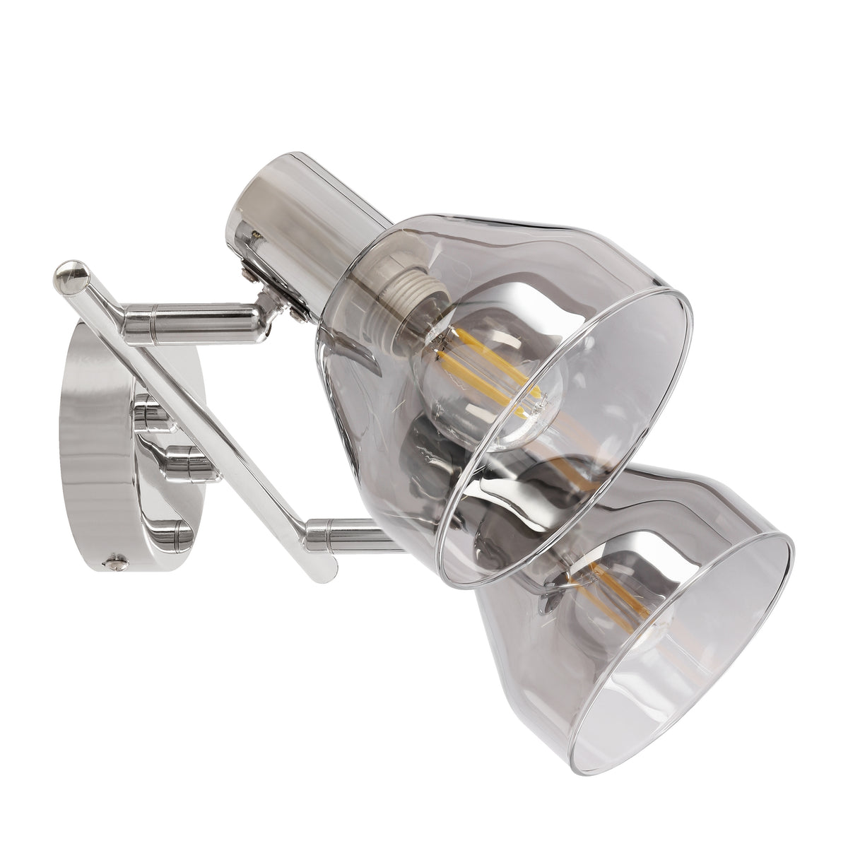 Luminaire argenté deux spots orientables avec diffuseurs en verre fumé transparent