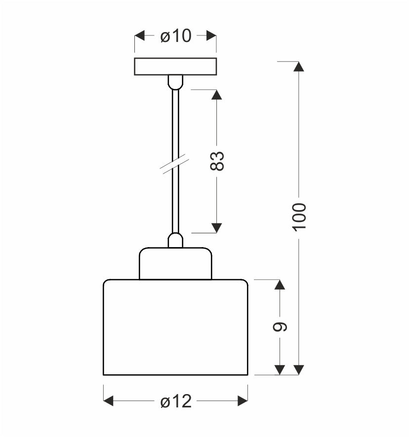 Schéma coté du luminaire avec diamètre et hauteur totales indiquées