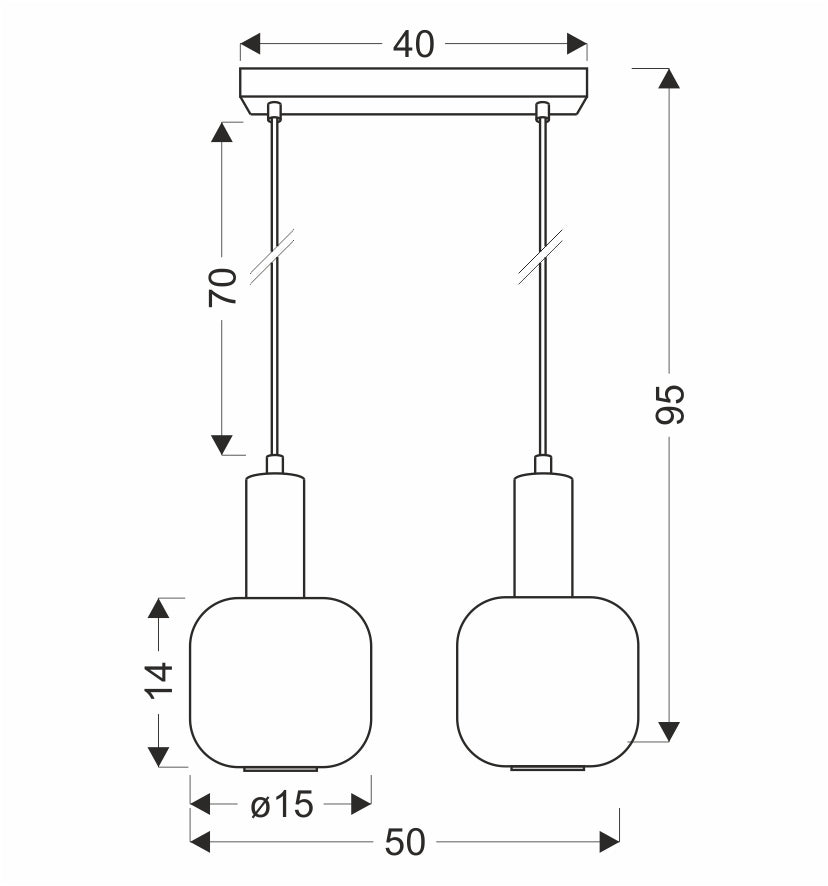 Schéma coté du luminaire avec dimensions du plateau et hauteur totale