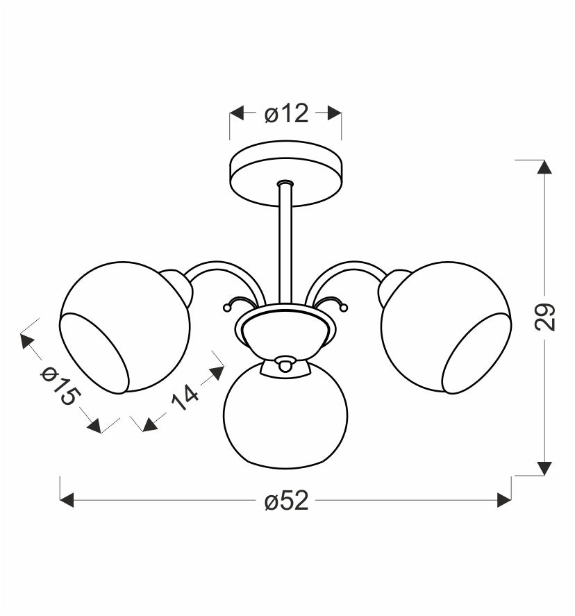 Schéma technique coté du plafonnier, diamètre 52 cm, hauteur 29 cm