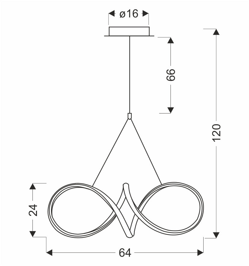 Schéma de dimensions cotées du luminaire, largeur, hauteur et diamètre du support plafond