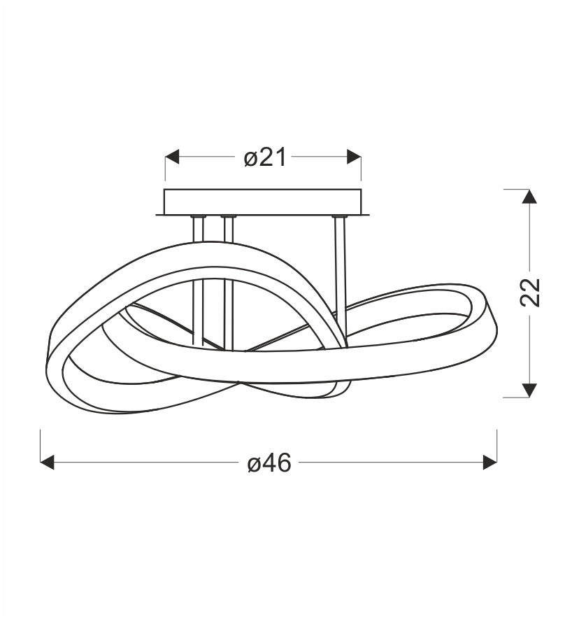 Schéma coté indiquant un diamètre de 46 cm et une hauteur de 22 cm