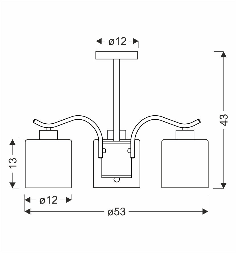 Schéma coté du luminaire : hauteur 43 cm, diamètre 53 cm