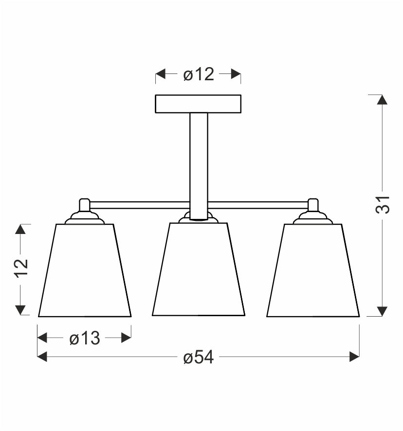 Schéma de dimensions coté : Ø54 cm au total, hauteur 31 cm, abat-jour Ø13 cm