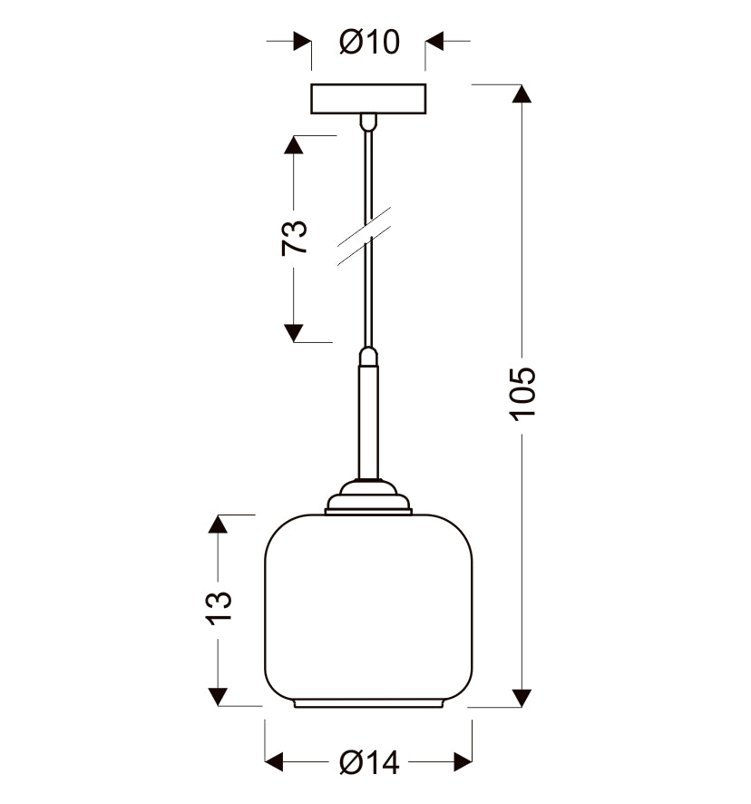Schéma de dimensions cotées avec hauteur totale et diamètres du luminaire
