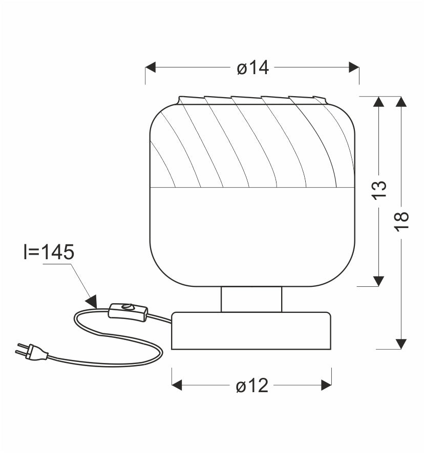 Schéma technique coté montrant les dimensions du luminaire et la longueur du câble.