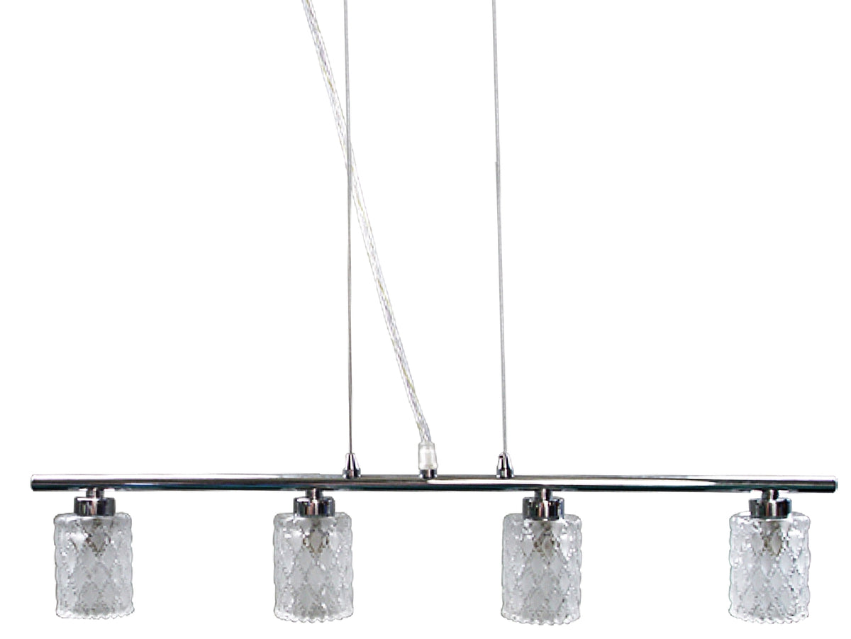 Suspension Berta 4 lumières chromée et transparente, verre