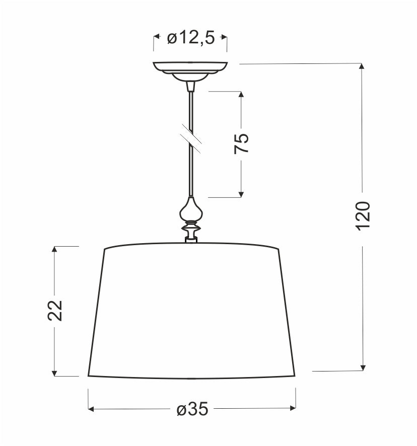 Dessin technique coté avec diamètre de l'abat-jour et hauteur totale.