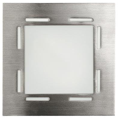 Plafonnier Techno nickel satiné, verre, L 14 cm