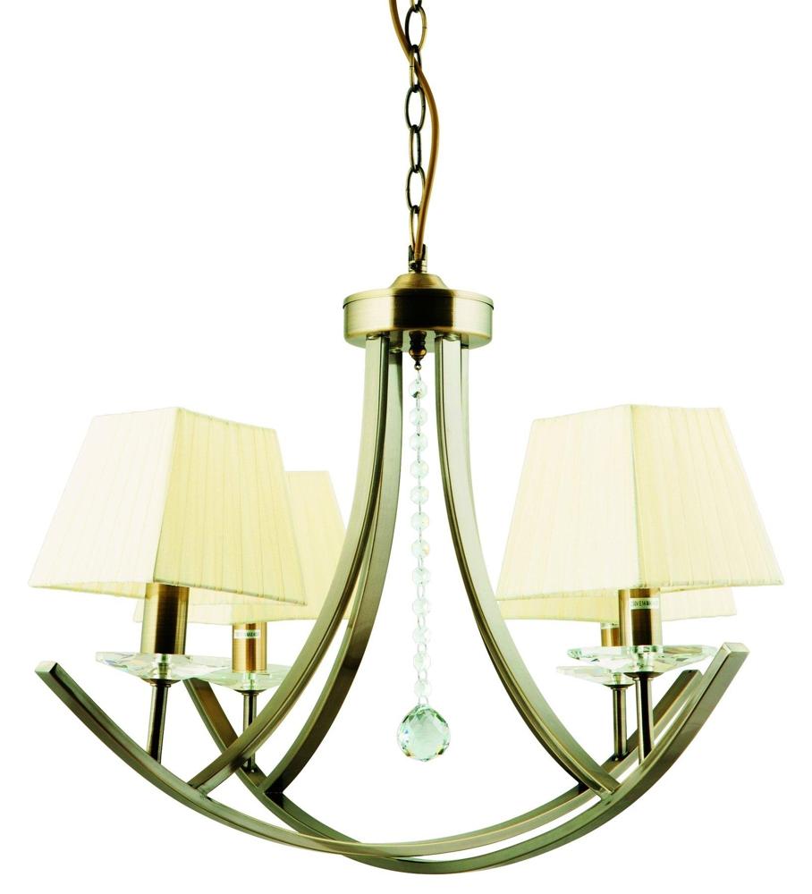 Suspension Valinencia 4 lumières laiton vieilli et jaune, tissu
