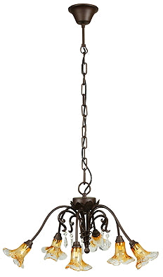 Suspension L&H Corsa 6 lumières laiton vieilli, verre