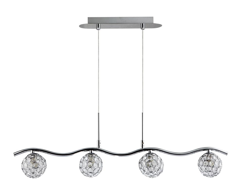 Suspension Starlet 4 lumières chromée, cristal