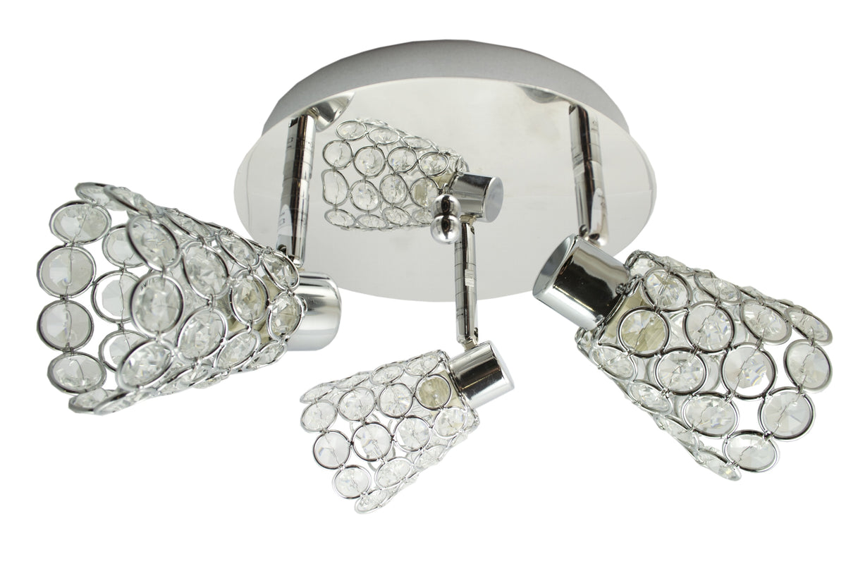 Plafonnier Glossy 3 lumières chromé, cristal, L 44 cm