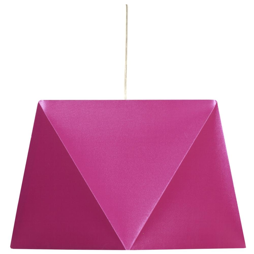 Abat-jour de suspension rose fuchsia plié en origami, vue de face