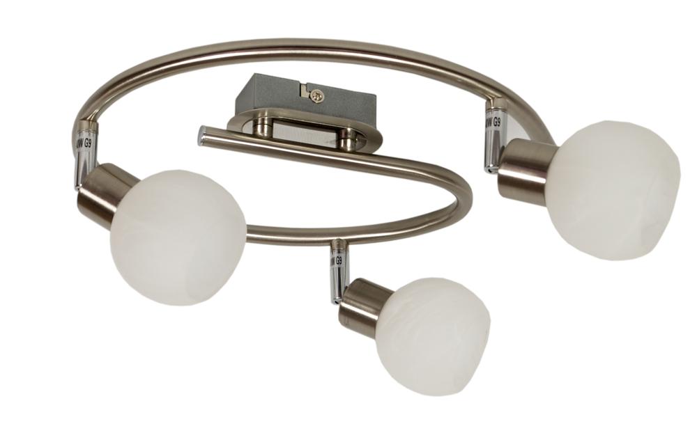 Plafonnier Alabaster 3 lumières nickel satiné et chromé, verre, L 50 cm