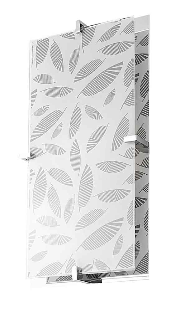 Luminaire mural rectangulaire en verre gravé de feuilles, fixé sur un support chromé