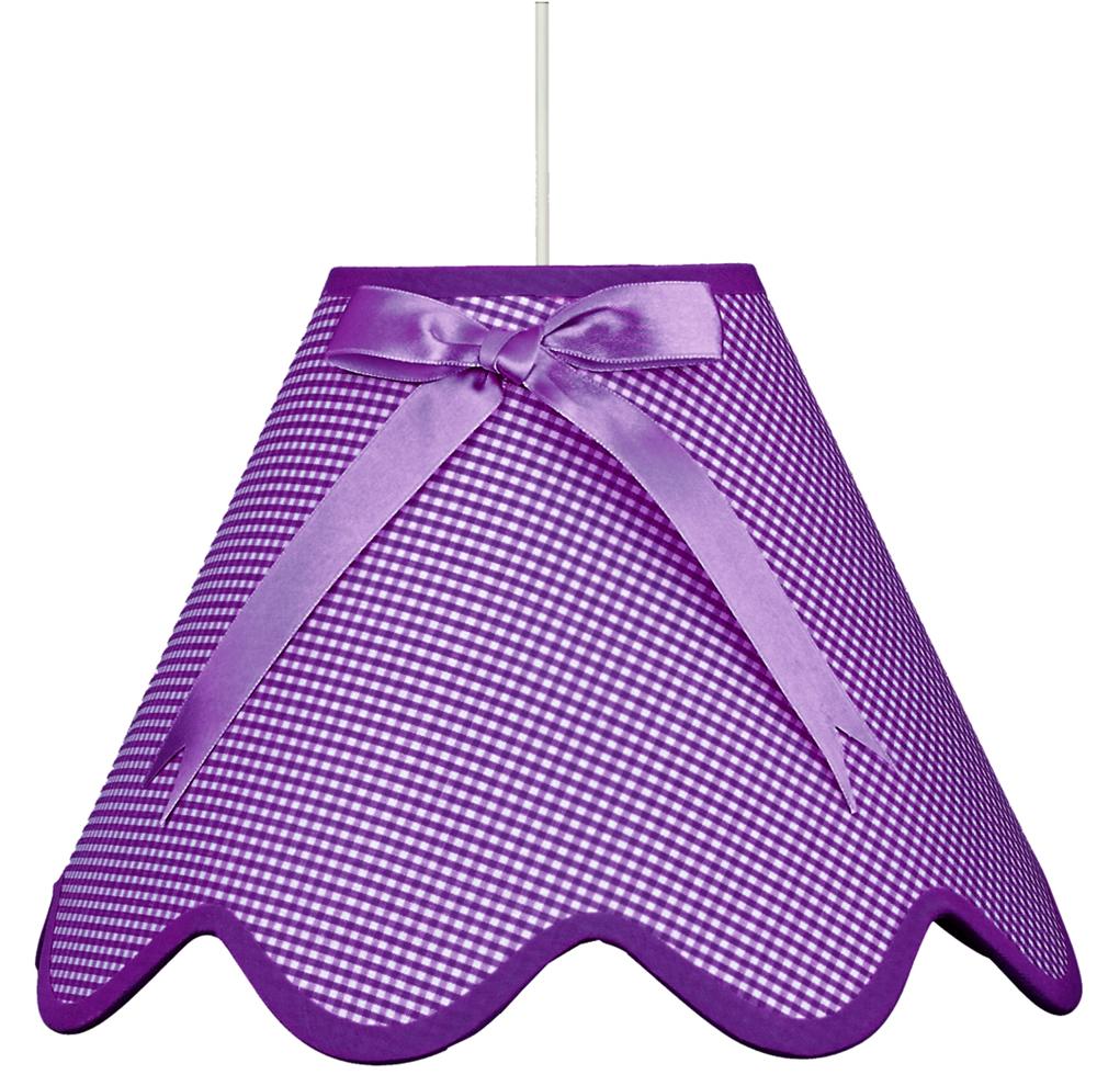 Suspension en tissu violet à carreaux vichy, nœud ruban et bord ondulé