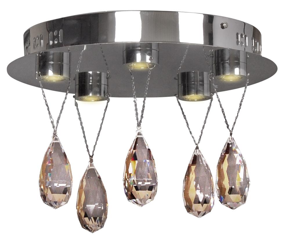Plafonnier LED Prisma 5 lumières chromé, cristal