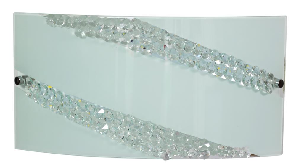 Luminaire mural de face, panneau de verre cintré avec deux bandes de cristaux scintillants