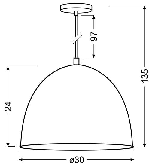 Schéma coté de la suspension indiquant la hauteur et le diamètre de l'abat-jour