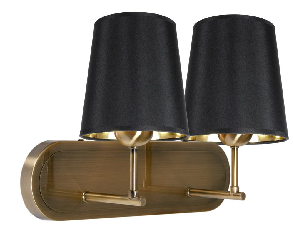 Applique murale Milonga 2 lumières laiton vieilli et noire, tissu