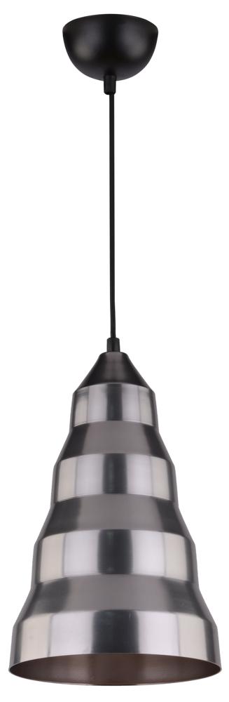 Même suspension finition acier argenté brossé, abat-jour étagé, produit isolé sur fond blanc