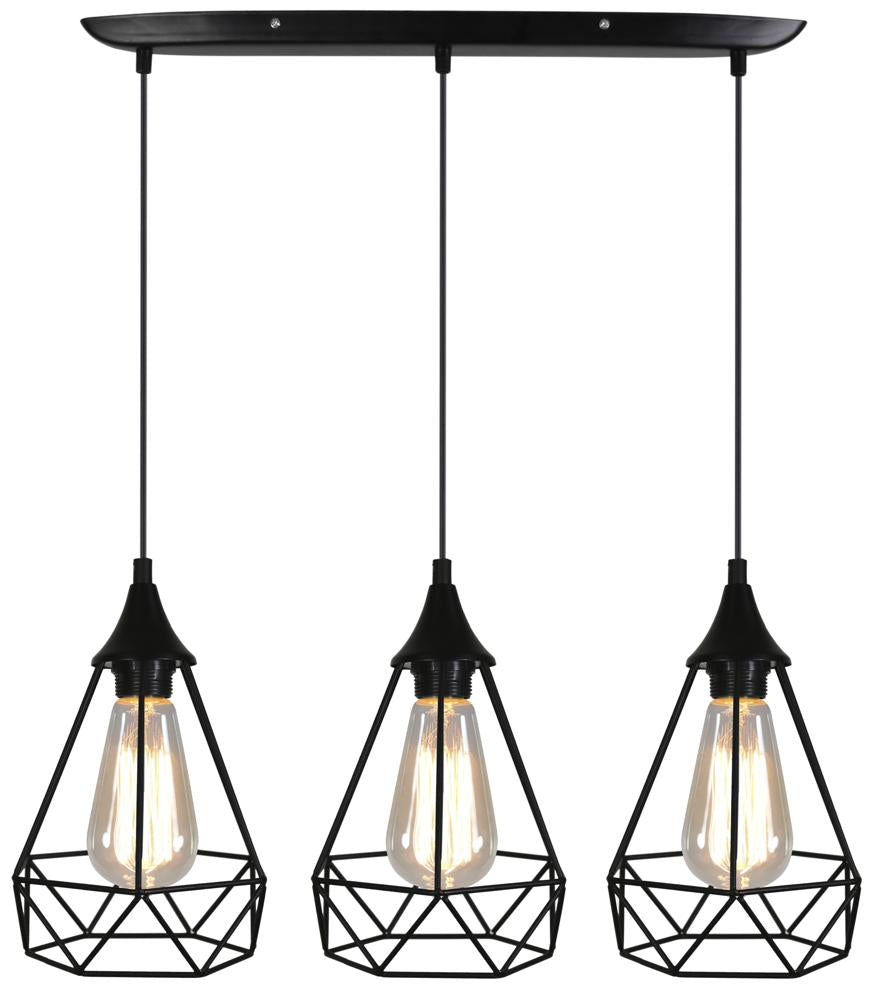 Suspension Graf 3 lumières noire, tissu, L 65 cm