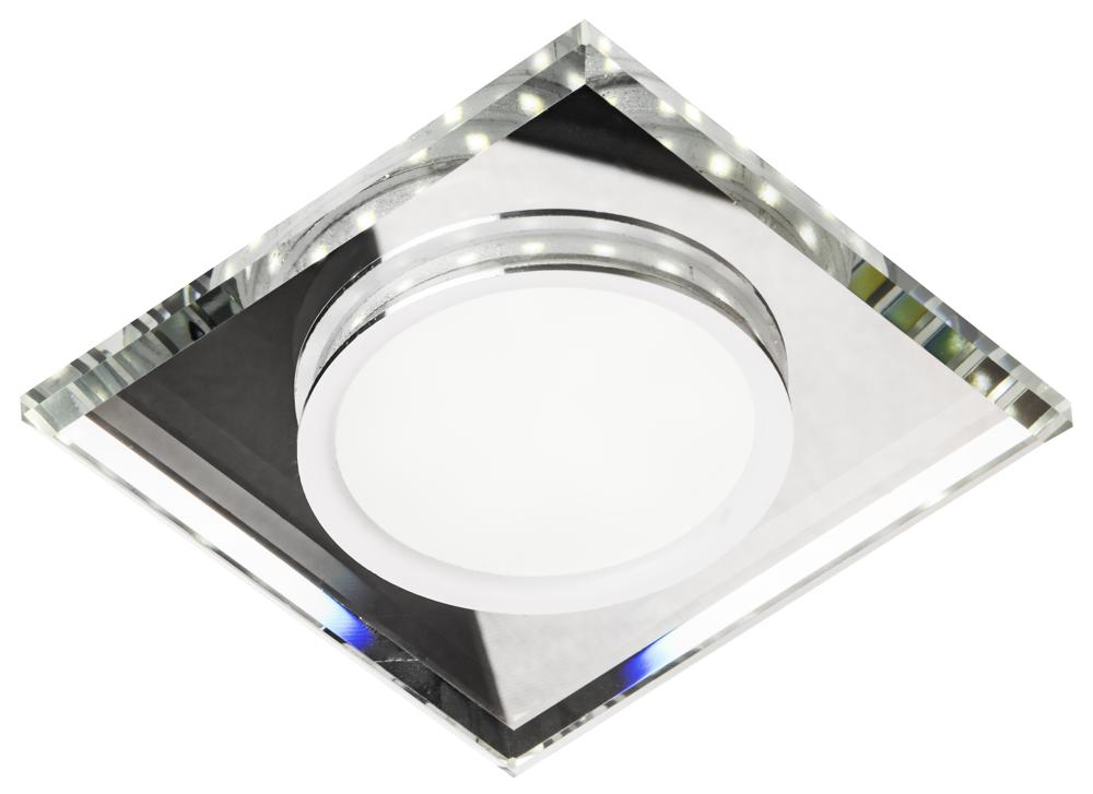 Vue de face du spot LED carré en verre avec diffuseur central circulaire blanc.