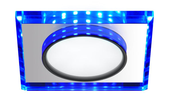 Spot encastrable LED SSP-22 à anneau LED carré bleu et transparent, verre