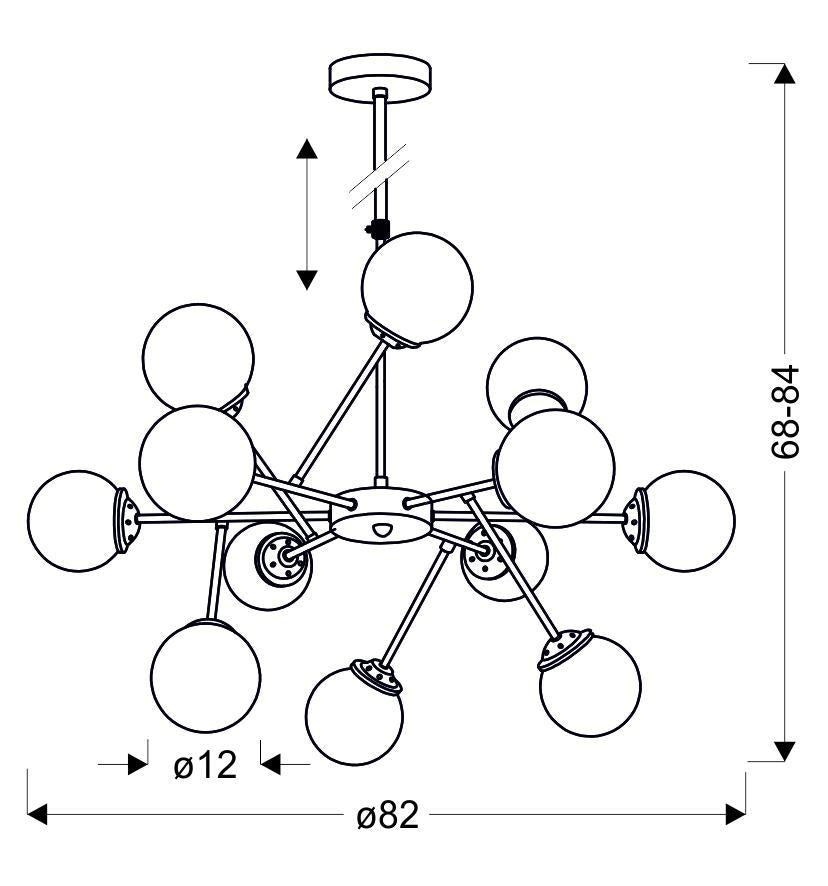 Schéma coté indiquant les dimensions du luminaire, diamètre et hauteur de suspension