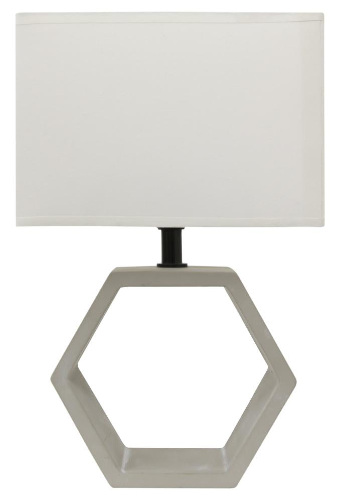 Luminaire de face, abat-jour rectangulaire blanc et base hexagonale ouverte grise