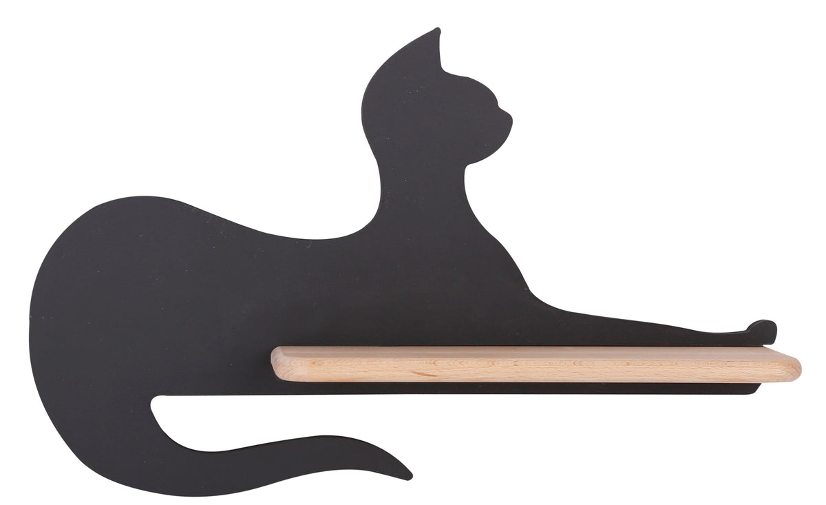 Applique murale LED Cat pour chambre d'enfant noire, bois, L 36,3 cm