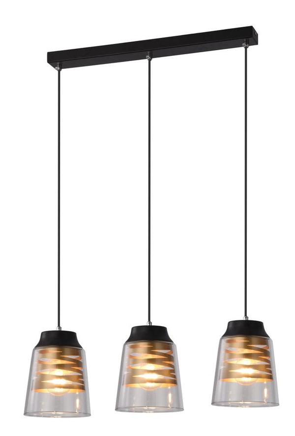 Suspension Fresno 3 lumières noire, verre, L 61 cm
