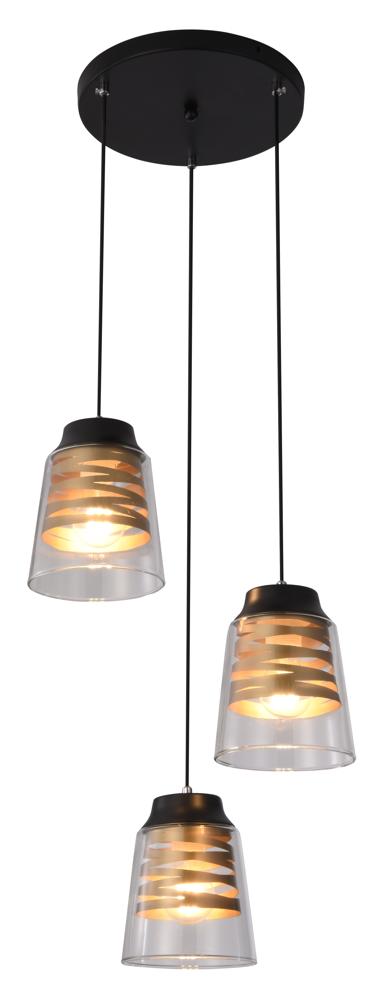 Suspension Fresno 3 lumières noire, verre, L 40 cm