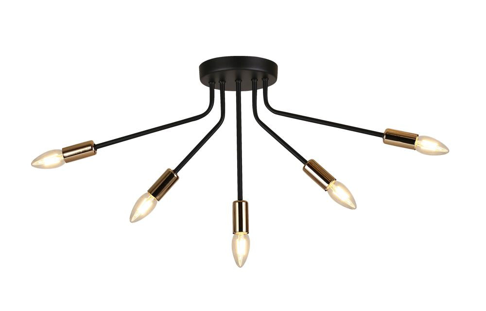 Suspension Tiara 5 lumières noire et dorée