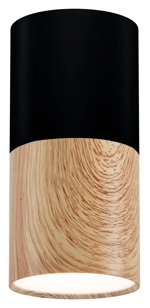 Spot plafond Tube noir et bois