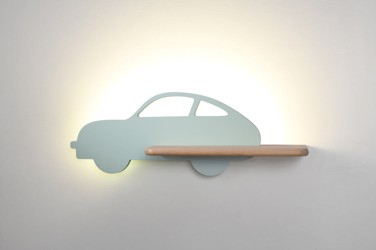 Applique murale LED Car pour chambre d'enfant verte, bois