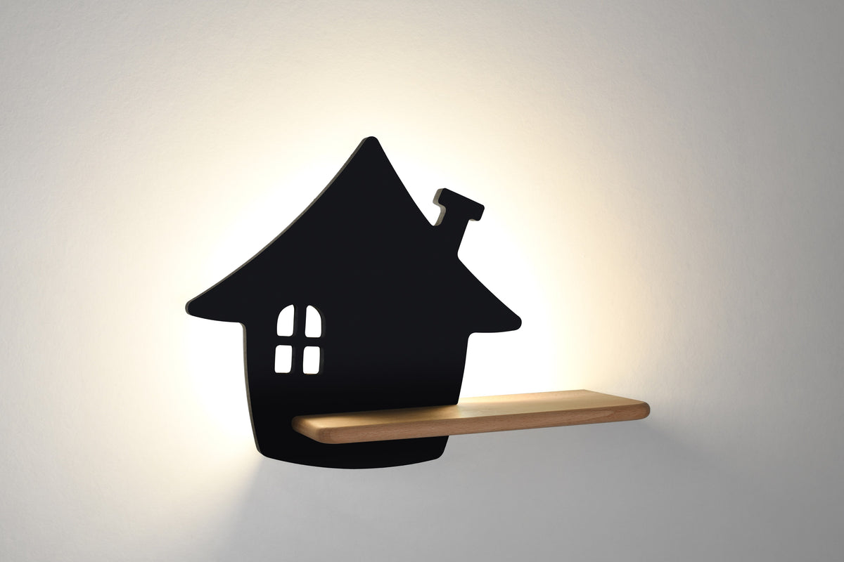 Applique murale LED House pour chambre d'enfant noire, bois (réf. 21-84859)