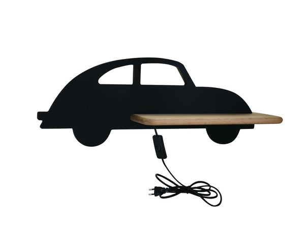 Applique murale LED Car pour chambre d'enfant noire, bois