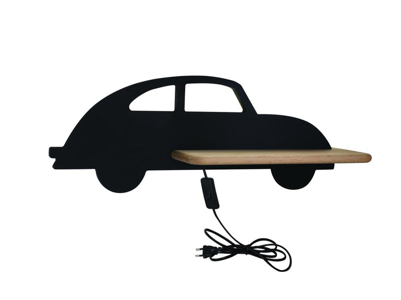 Applique murale LED Car pour chambre d'enfant noire, bois