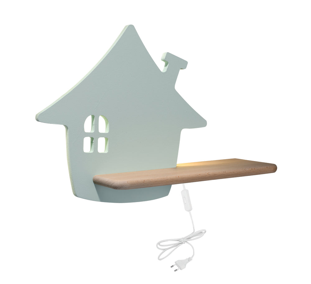 Applique murale LED House pour chambre d'enfant verte, bois