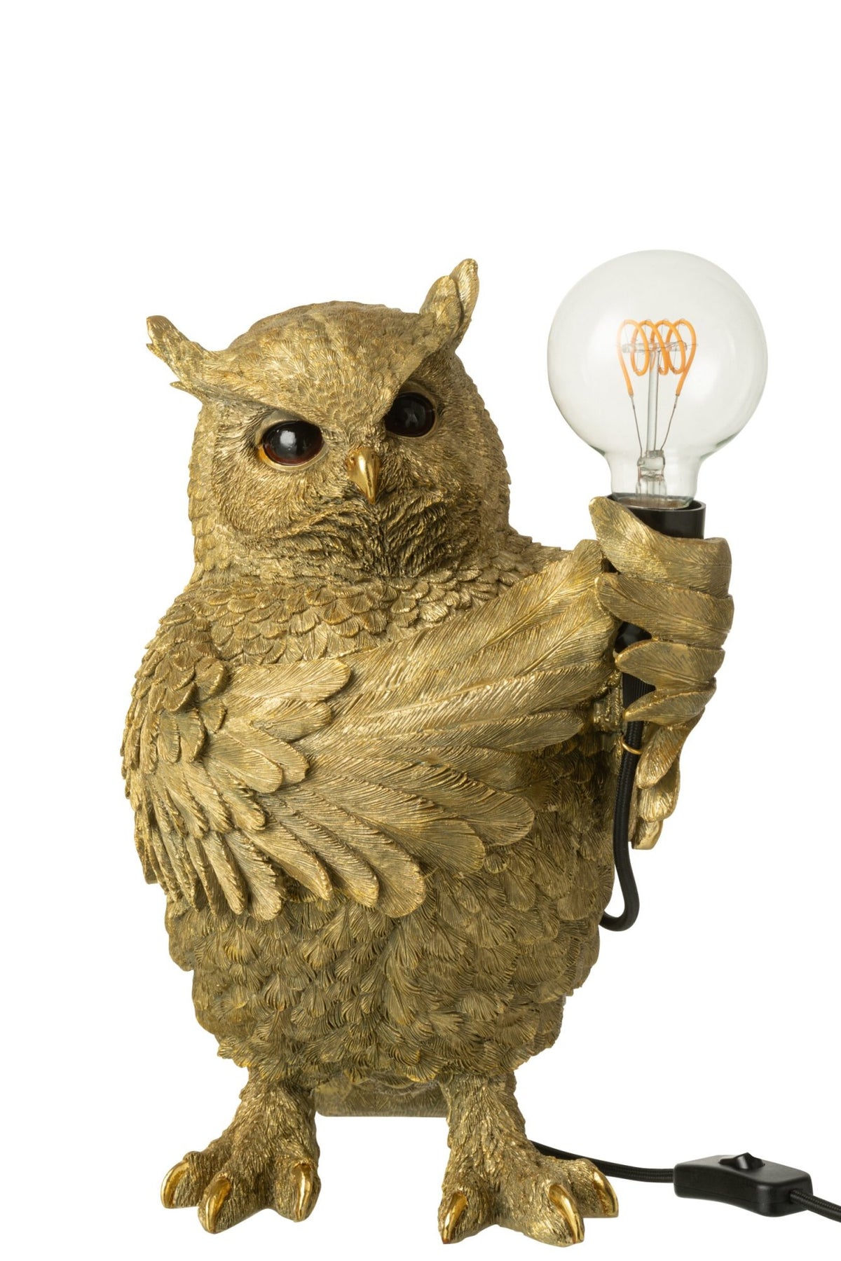 Lampe à poser hibou en résine dorée