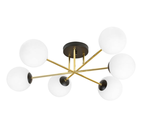 Plafonnier Magnum 6 lumières noir, verre opale