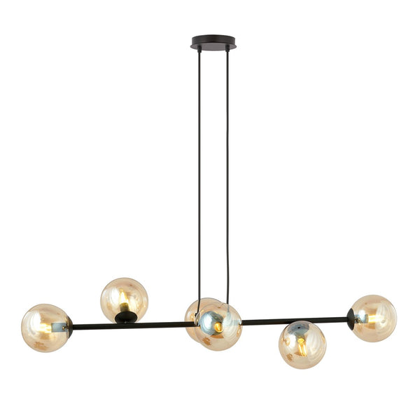Rossi 6-flammige Pendelleuchte schwarz, bernsteinfarbenes Glas