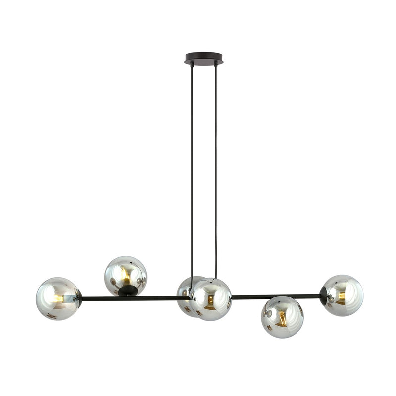 Rossi 6-flammige Pendelleuchte schwarz, Graphitglas