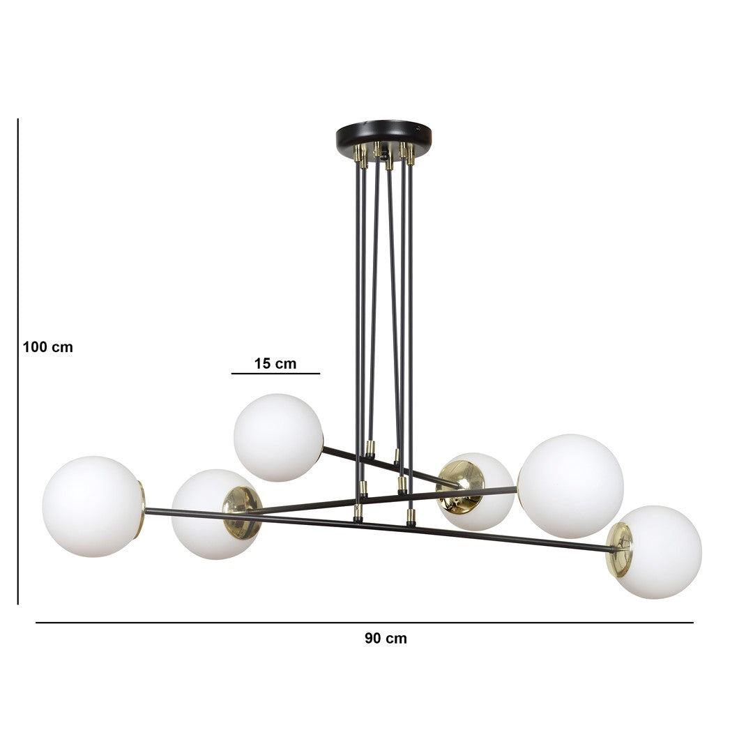 Schéma de dimensions : hauteur 100 cm, largeur 90 cm, globes 15 cm