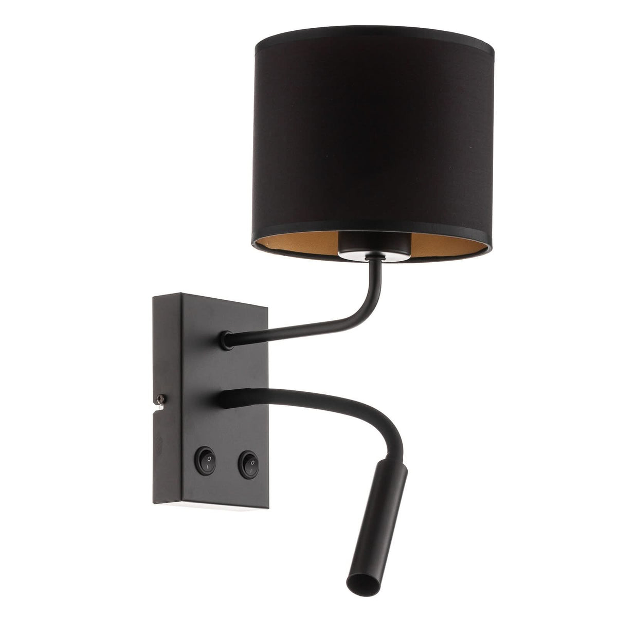 Applique murale Soho en tissu, noir et doré, 2 lumières, hauteur 38 cm, largeur 18 cm