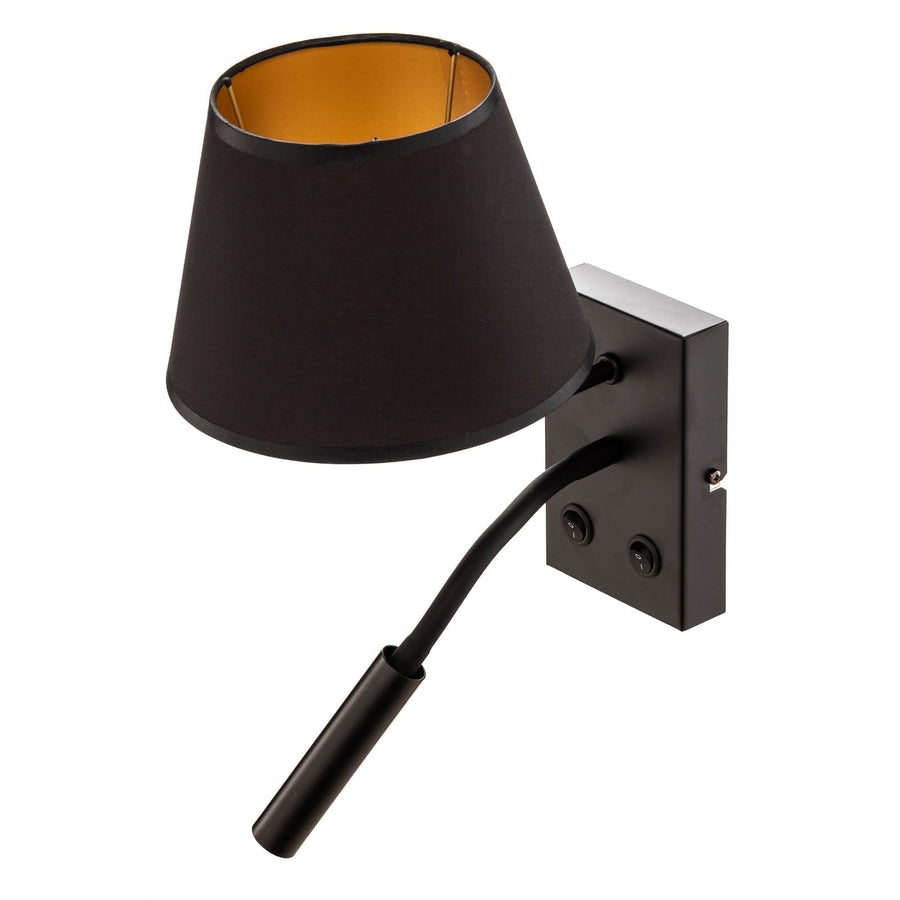 Applique murale Soho en tissu, noir et doré, 2 lumières, hauteur 38 cm, largeur 18 cm, modèle 2
