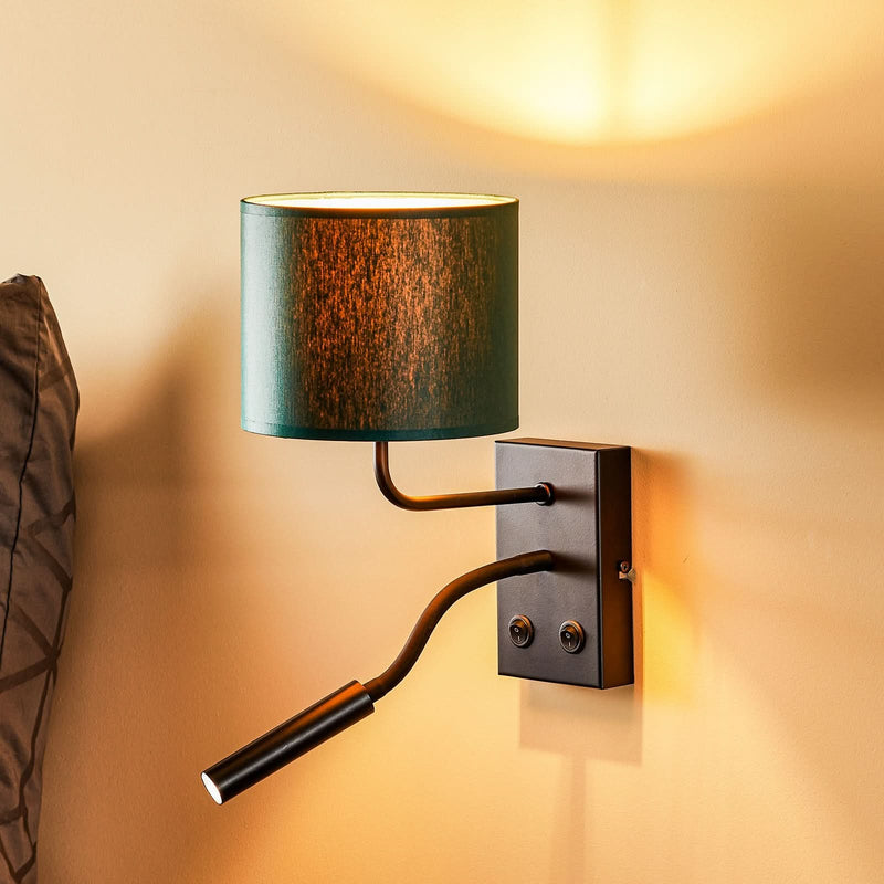 Applique murale Soho en tissu, vert et noir, 2 lumières, hauteur 38 cm, largeur 18 cm