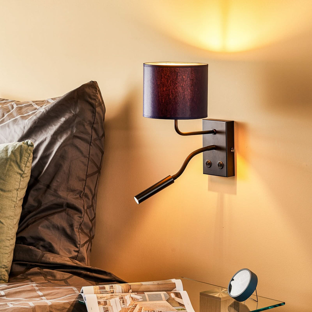 Applique murale Soho en tissu, bleu foncé et noir, 2 lumières, hauteur 38 cm